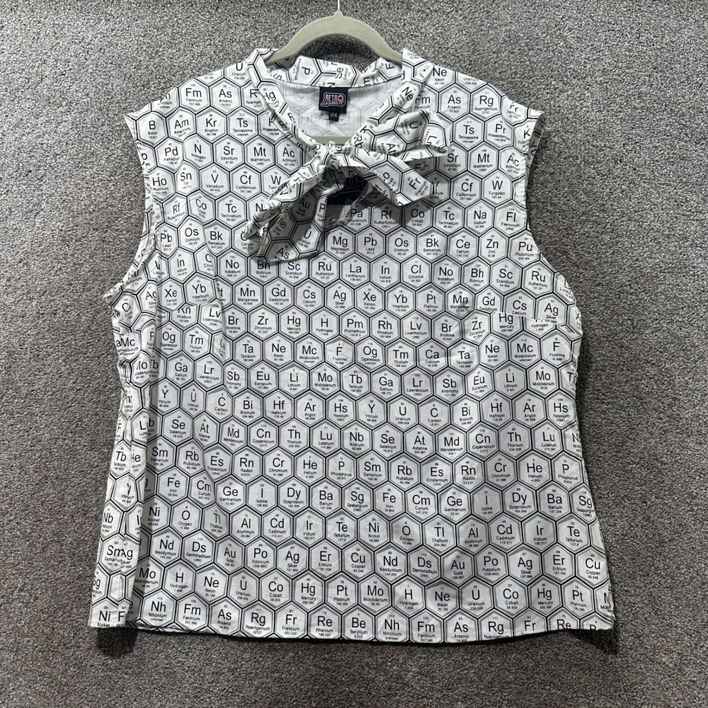 Retrolicious Periodic Table Science Blouse Tie Neck Sleeveless Top White 2X